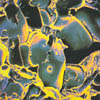 Snímek lomové struktury duktilního těžkého kovu na rastrovacím elektronovém mikroskopu 